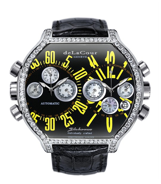 Replica DeLaCour BiChrono S2 Steel Diamond Bezel Black and Yellow WAST2130-0980 Replica Watch Replica DeLaCour BiChrono S2 Steel Diamond Bezel Black and Yellow WAST2130-0980 Replica Watch